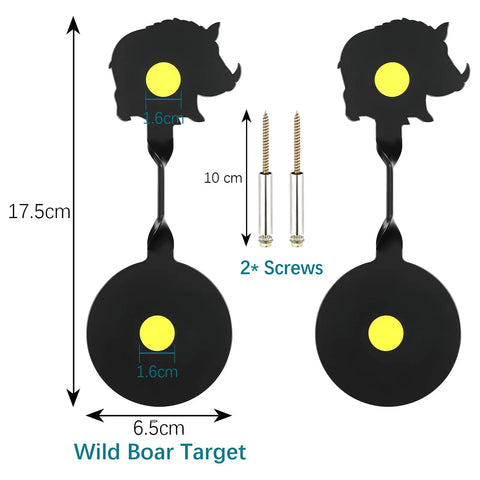 2 Pack Auto Reset Spinner Shooting Targets Built Tough From Heavy Duty Steel with wild boar shape, includes 2 screws