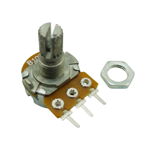10 Pack 100K Ohm Pot, Single Linear Rotary Taper, Knurled 15mm Shaft, 6mm Diameter, 7mm Thread, 8mm Base Height, From Above Adjustment, 300 Degree Rotation For DIY Electronics And Audio Projects on PCB with nut