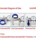 Diagram showing measurements of Five Piece Radial Shaft Hydraulic Seal Kit for Cylinder Repair and Piston Rod PU Single Lip U Cup
