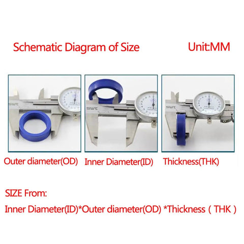 Diagram showing measurements of Five Piece Radial Shaft Hydraulic Seal Kit for Cylinder Repair and Piston Rod PU Single Lip U Cup