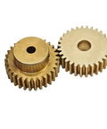 0.75 Module Copper Cylindrical Spur Gear 43 Teeth 15mm Bore With Step Mechanical Pinion Shaft, angled view