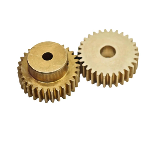 0.75 Module Copper Cylindrical Spur Gear 43 Teeth 15mm Bore With Step Mechanical Pinion Shaft, angled view