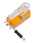 Heavy Duty Steel Magnetic Lifter With Rubber Grip And U Shackle Hook shows a bright yellow tool for safely moving scrap metal.