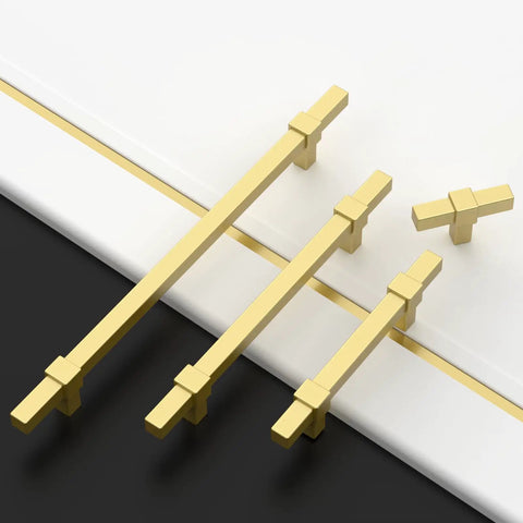 10 Pack 10 Inch Brushed Gold Cabinet Pulls For Kitchen Cabinets And Cupboards, gold cabinet handles on black and white surface