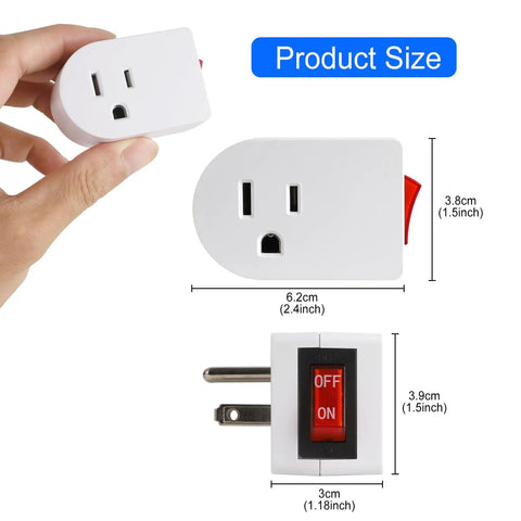 Grounded Outlet With On Off Switch Wall Tap Adapter Single Outlet Power Switch 15A 125V 1875W 3 Prong Plug ETL Listed White