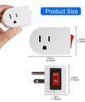 Grounded Outlet With On Off Switch 15A 1875W 3 Prong Power Outlet White ETL Listed Pack Of 4 size dimensions shown