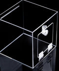 A clear acrylic box with a transparent door using a Set Of 4 Clear Acrylic Piano Hinges Self Adhesive For Cabinets And Drawers, 65x40 mm.