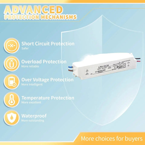 Heavy Duty Ip67 Waterproof Led Driver Power Supply 18W 24V Ac Dc with advanced protection features and labeled circuit options.
