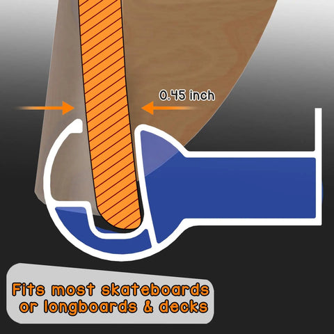 Diagram showing a 0.45 inch cross-section fit of Four Pack Aluminum Wall Mount Skateboard Racks For Display And Storage Of Skateboard Decks
