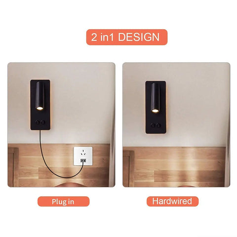 Two In One LED Wall Lamp And Reading Light Sconces For Bedroom So Cozy Bedside Plug In Set Of Two Black 3W And 6W warm white