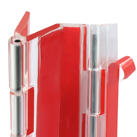 Slick Clear Acrylic Continuous Piano Hinge Two Pack Hella Durable Self Adhesive Peel And Stick Transparent Hinges For Cabinetry showing close-up of hinge with metal core.