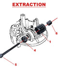 5 Piece Bushing Remover And Installer Kit For BMW Suspension Rear Ball Joint And Bushing Tool Extraction Process Diagram