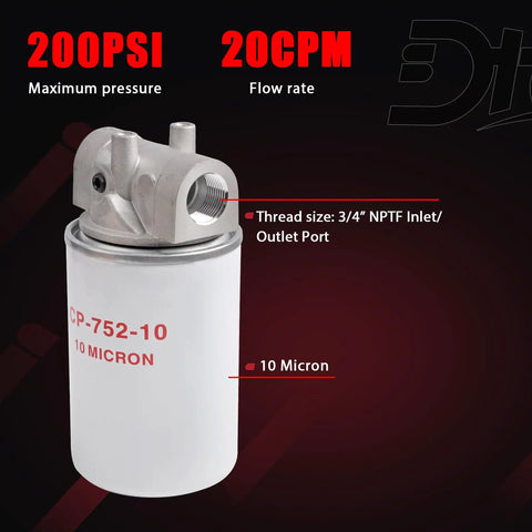10 Micron Hydraulic Oil Filter For Heavy Duty Systems, 20 GPM Flow, 200 PSI Max, 1-12 UNF Spin On Housing For Log Splitters, Replaces 120-818, 723-0405, 221006 Oil Filter Kit