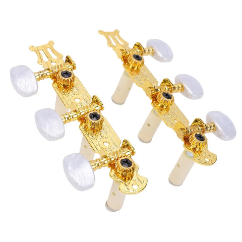 Classical Guitar Tuning Pegs Set With 1:15 Gear Ratio White Button Machine Heads For Acoustic Guitars, Heavy Duty Metal Tuning Keys, Left And Right Replacement Parts, Smooth, Durable Tuning You Can Trust gold classical guitar tuning pegs with white buttons, 2-pack