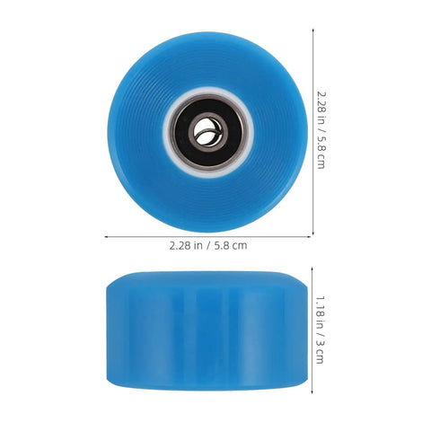 Top and side view of Quad Skate Wheels Replacement Set 8 Dark Blue PU Non Light Up Wheels With Spanner For Outdoor Roller Skates And Scooters.