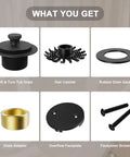 Matte Black Bathtub Drain And Overflow Kit With Hair Catcher Stopper Clog Proof Build For Modern Bath components with drain parts