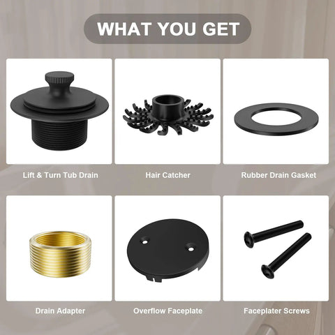 Matte Black Bathtub Drain And Overflow Kit With Hair Catcher Stopper Clog Proof Build For Modern Bath components with drain parts