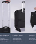 Verage 14.5-inch black softside underseat carry-on luggage with extension handle and 8 spinner wheels