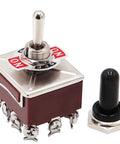 Heavy Duty Rocker Toggle Switch 4PDT 12 Terminals On Off On 15A 250V 10A 380V Waterproof With Metal Knob Cover Cap TEN403 for Industrial Equipment and Marine Electrical Panels, metal toggle with cap