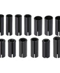 Set of heavy duty adapter collet shanks for engraving machine router bits, high flexibility spring steel construction.