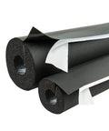 Top Notch Closed Cell Foam Pipe Insulation Sleeve With Tough As Nails Lap Seal Design for shielding pipes in black foam.