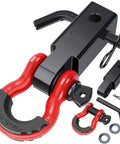 Shackle Hitch Receiver Two Inch Heavy Duty Tow Hitch With Five Eighth Inch Screw Pin And Three Quarter Inch D Ring Shackles, Forty Five Thousand Lbs Break Strength, Off Road Vehicle Recovery Towing Accessory, Anti Rust Carbon Steel Red And Black