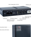 Front and side views of a DC UPS Battery Backup Uninterruptible Power Supply with 18W Output and multiple voltage options.