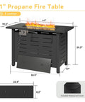 41 Inch Propane Fire Pit Table With Removable Lid And Lava Rocks, 50,000 BTU Gas Fire Pit For Outside, Patio, Deck Or Backyard, Rectangle Black