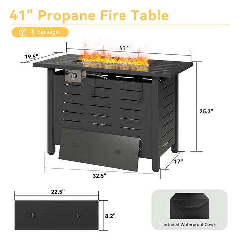 41 Inch Propane Fire Pit Table With Removable Lid And Lava Rocks, 50,000 BTU Gas Fire Pit For Outside, Patio, Deck Or Backyard, Rectangle Black