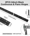 2 Pack 24 Inch Piano Hinge Stainless Steel Black Heavy Duty 304 Continuous Hinge with size and thickness details
