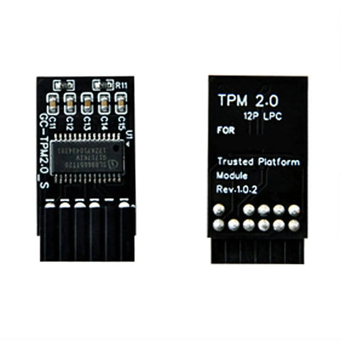 TPM 2.0 Security Module With 12 Pin LPC Interface front and back view for easy motherboard integration and plug and play setup
