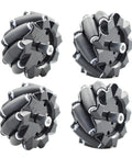 Set of 97mm mecanum wheels for AGV robots featuring four omni-directional wheels with 6mm couplings for easy assembly.