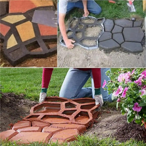 Two Pack Plus Size Stepping Stone Molds For Diy Concrete Pavers 16.9 By 16.9 By 1.57 Inches Reusable Walkway Molds in use