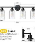4 Light Vanity Lights Black Wall Sconce With Clear Glass Over Mirror Sleek Dope Modern Bathroom Light Fixture dimensions.