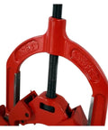 Close-up of red Pro Grade Heavy Duty Hose Crimping Tool And Hinged Pipe Cutter for 4 to 6 Inch Carbon Steel Pipe Rugged Hand Tool