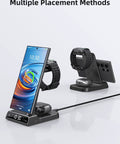 All In One 3 In 1 Wireless Charging Stand With Dimmable Clock And Nightstand Organizer For Galaxy Phones, Watches, And Buds