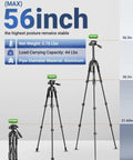 Ultimate Laser Level Tripod With 56 Inch Extendable Height For Line And Point Lasers One Quarter Inch And Five Eighth Inch Thread Mount Quick Release Plate Multi Function Hook Non Skid Feet Ideal For Laser Distance Measures And Cameras TPD14, aluminum tripod