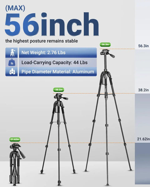 Ultimate Laser Level Tripod With 56 Inch Extendable Height For Line And Point Lasers One Quarter Inch And Five Eighth Inch Thread Mount Quick Release Plate Multi Function Hook Non Skid Feet Ideal For Laser Distance Measures And Cameras TPD14, aluminum tripod