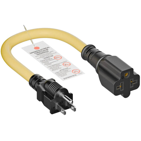 Beefy 12AWG 15A To 20A 125V 250V 4-In-1 AC Power Adapter Cable NEMA 5-15P To 5-15R 5-20R 6-15R 6-20R 1-Foot Heavy-Duty Plug