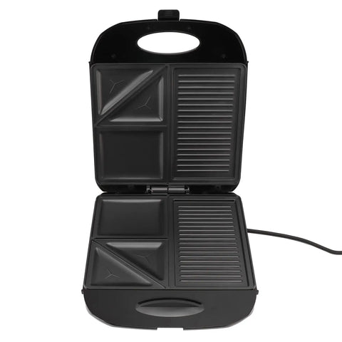 Multifunctional Electric Breakfast Maker With Nonstick Panini Press Surface Features Double Sided Grilling for cooking.
