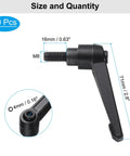Pack Of Ten Black Adjustable Locking Lever Handles Featuring M8 X 16mm Metric Male Thread Tight Quick Crank Action Built For Serious Workshop Rigs And Smooth No Sweat Clamping Swaps with detailed size measurements.