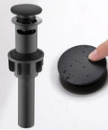 Matte Black ABS Pop Up Sink Drain With Overflow For Bathroom Vessel Sink Lavatory Vanity Easy Install No Leak Drama Durable Construction And Leak Proofing with finger pressing the top
