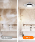 Before and after installation of Ultra Quiet Bathroom Exhaust Fan With LED Light 110 CFM Ceiling Mount Ventilation Fan 1.0 Sones.