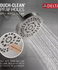 Saylor 14 Series Five Setting Shower Faucet Trim Kit In Brushed Nickel With Stainless Shower Head And Handle Valve Trim Included Five Spray Options From Full Body To Massage Rough In Valve Sold Separately showing cleaning touch-clean spray holes