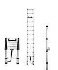 Telescoping Aluminum Ladder 14.5 Feet For RVs And Campers Compatible With Lippert On The Go Units Lightweight Collapsible Extension Ladder With Stabilizers For Roof Access And Outdoor Maintenance, folded and extended