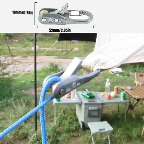 6 Pack Rope With Roller Tensioner For Quick Tarp Setup And Outdoor Tie Downs Heavy Duty Paracord Adjusters in use on tarp
