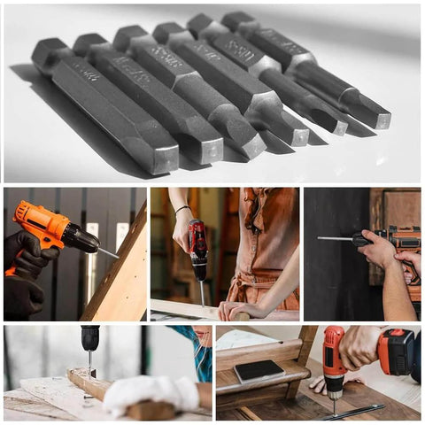 12 Piece One Quarter Inch Hex Shank Square Tip Bit Set With Magnetic Square Head Bits SQ5 SQ4 SQ3 SQ2.75 SQ2 SQ1, S2 Steel