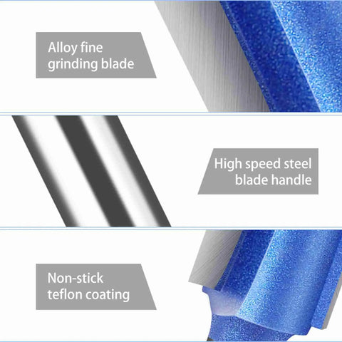 Close-up of Heavy Duty 4 Piece Flush Trim Router Bit Set with 6Mm Shank And Bearing showing alloy blade, steel handle, and teflon coating.