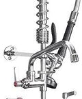 Pro Grade Commercial Wall Mount Kitchen Faucet With Sprayer, 20 Inch Total Height, 8 Inch Spout Reach, polished chrome finish