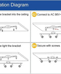 Installation diagram for Sleek Modern LED 4-Light Track Lighting Kit With Flush Mount For Wall Or Ceiling, Adjustable Spotlights.